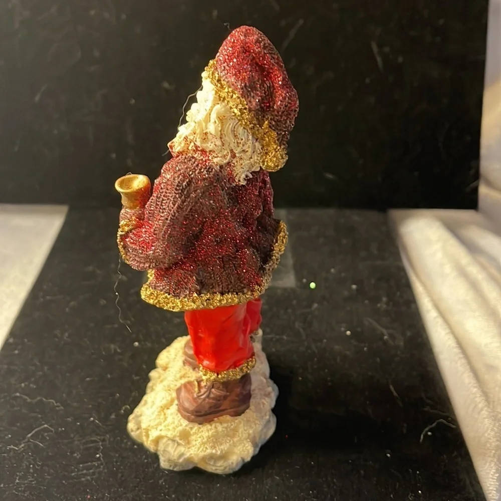Vintage Santa and Child Figurine - Red Glitter Accents
